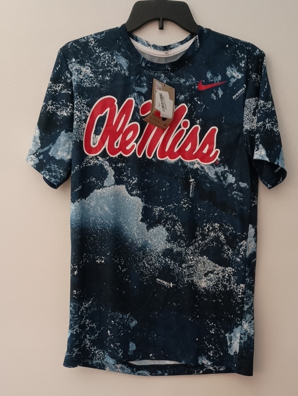 Nike Navy Tie-Dye Ole Miss Tee with Red Script
